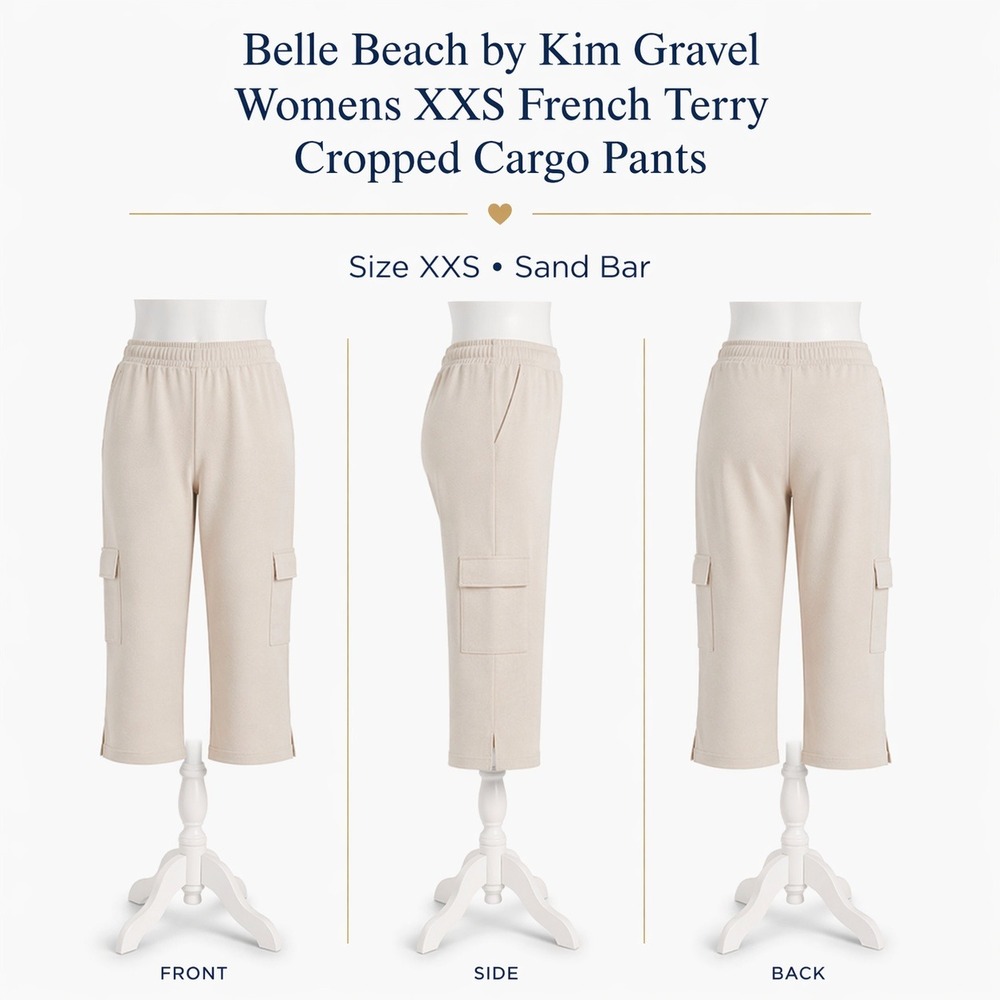 Belle Beach Kim Gravel Womens XXS French Terry Cropped Cargo Pants sand tan